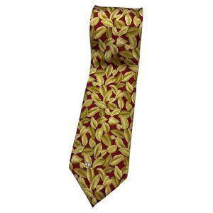 VALENTINO Men's 100% Silk Necktie LUXURY Tie Red Gold Leaf Logo W:3.7" EUC